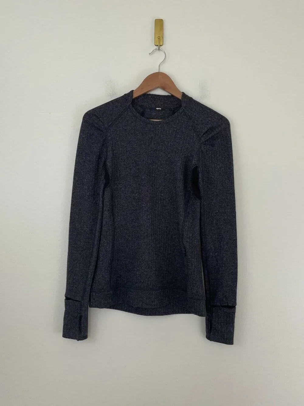 Lululemon Think Fast Long Sleeve Top Heathered Herringbone Black Size 6